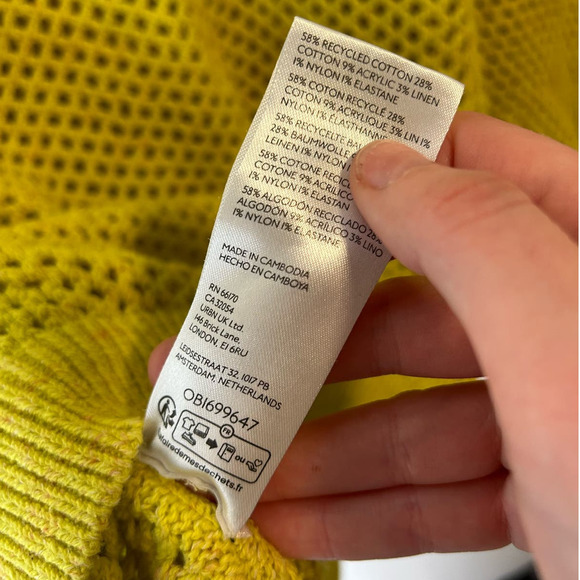 Pilcro Womens Open-Stitch Crewneck Jumper Sweater Pullover Yellow Size XL - Picture 8 of 8